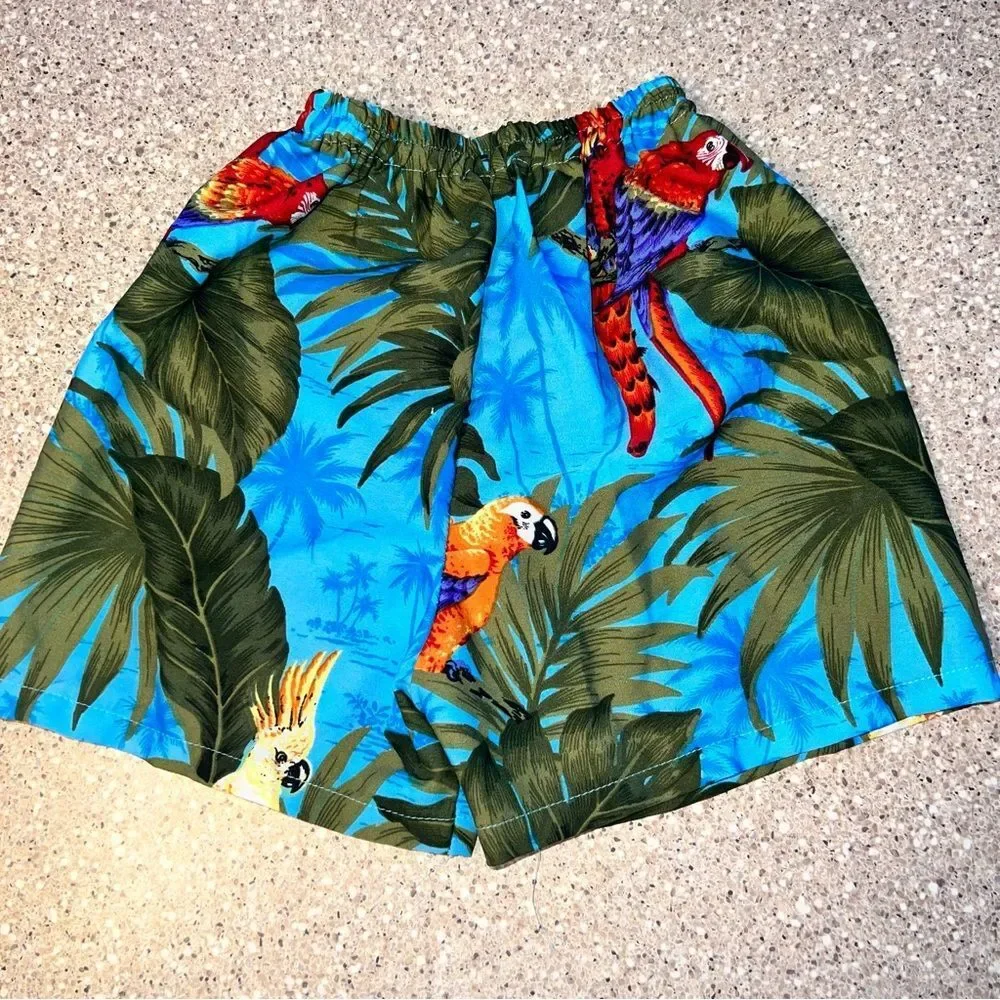 RIMA BEACH WORLD Blue Hawaiian Tropical Floral Button Up Shirt & Shorts ~ NWOT